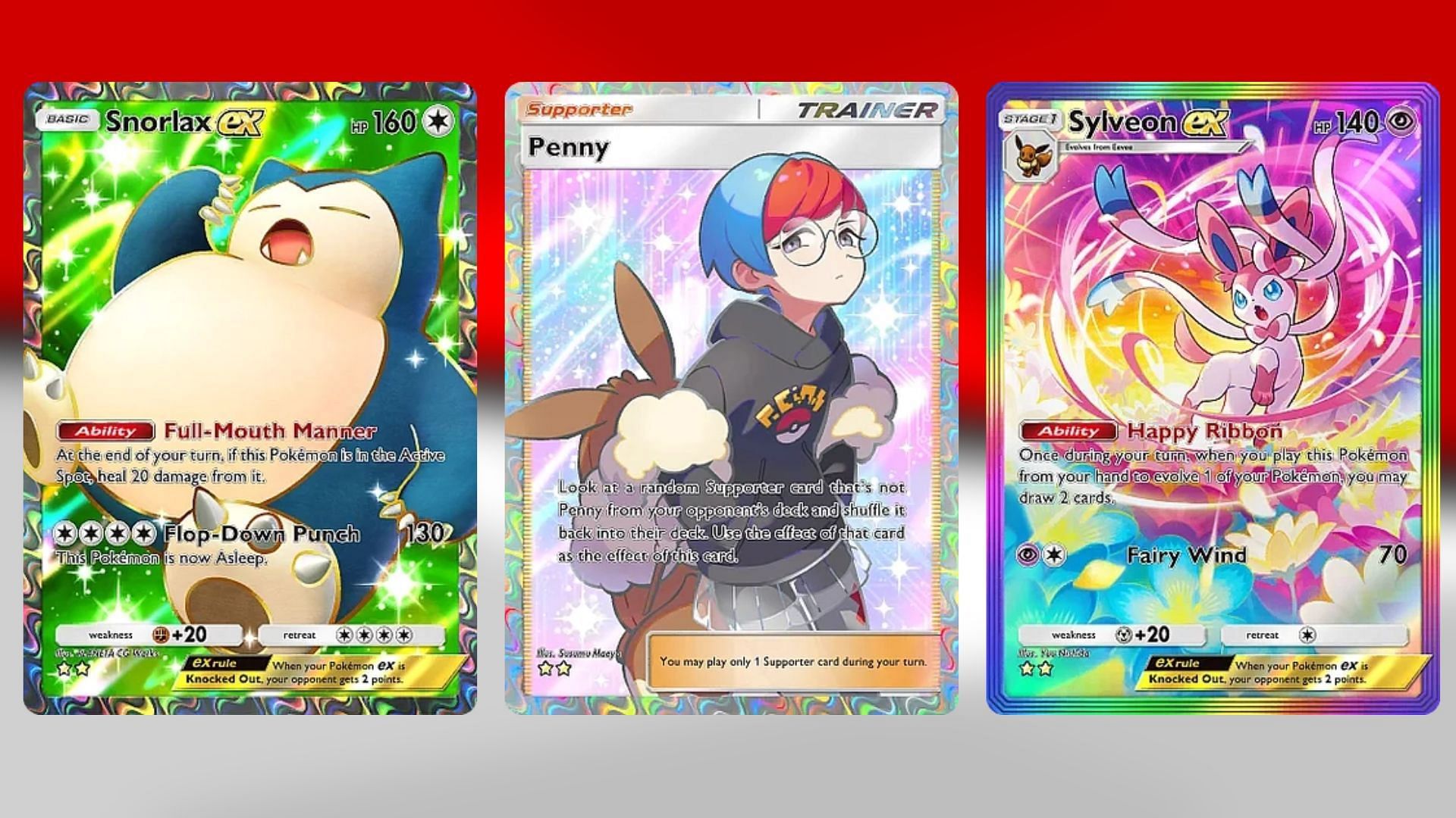 Snorlax ex, Penny, and Sylveon ex in Eevee Grove (Image via TPC)